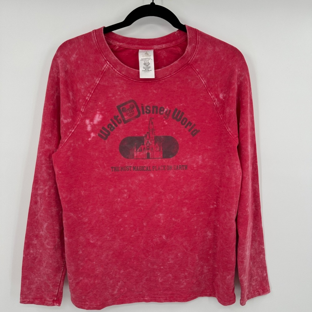 Walt Disney World Sweatshirt Women's Red Acid Wash Graphic Crewneck Pullover M